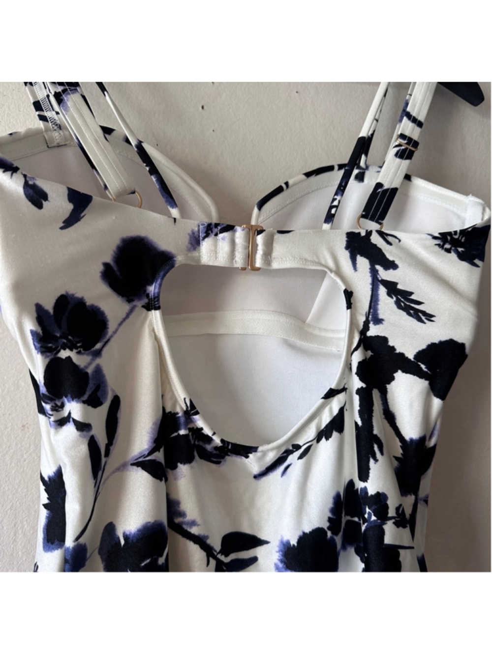 Athleta Floral Corset Tankini Swim Top Size S Ivory Purple Open Back - Picture 5 of 8